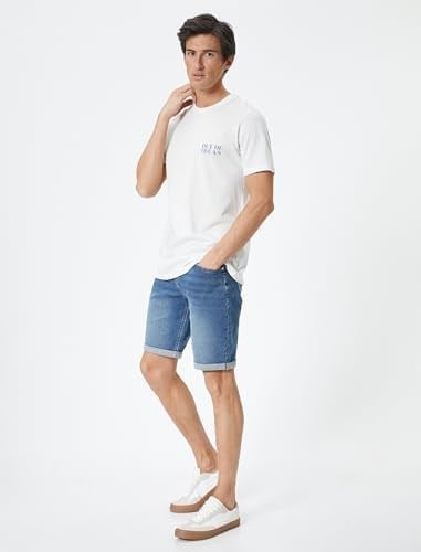 Kot Şort Slim Fit Düğmeli Cepli Katlı Paça Detaylı