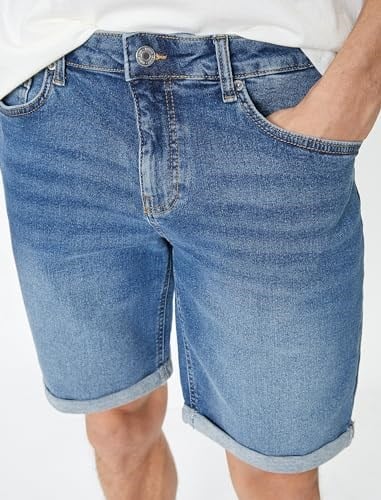 Kot Şort Slim Fit Düğmeli Cepli Katlı Paça Detaylı