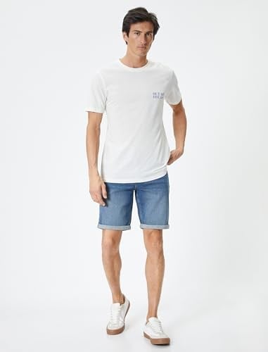 Kot Şort Slim Fit Düğmeli Cepli Katlı Paça Detaylı