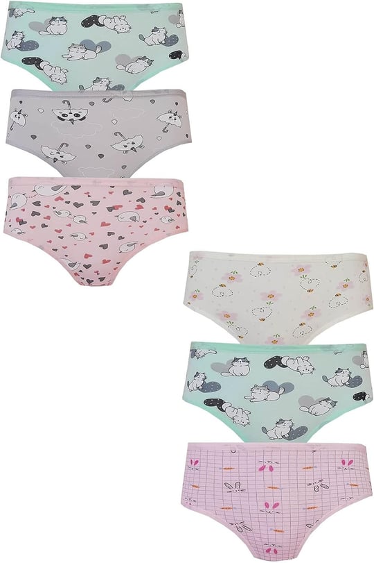 Kota 6lı Kız Çocuk Külot Renkli Desenli Empirme Slip İç Çamaşır