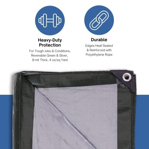 Kotap 12 x 16 Ft. Ağır Hizmet Koruması/Kapsayıcı Tarp, 8 mil, Tersinir, Çok Kullanılabilir, Su Geçirmez, Yeşil-Gümüş, 1li Paket (TGS- - Seçenekler: Size: 8 X 20, Size: 10 X 10, Size: 10 X 20...