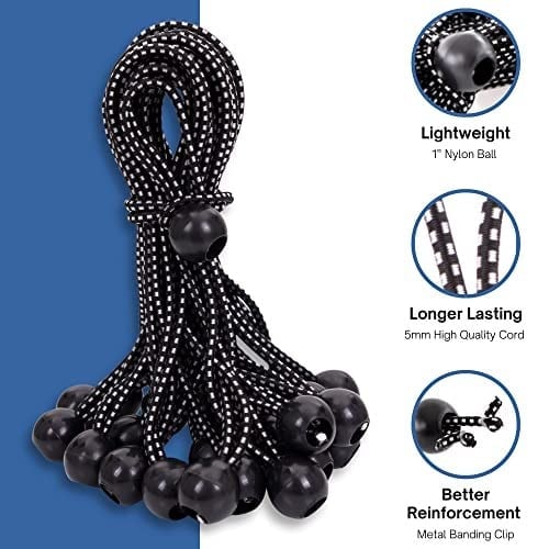 Kotap BB-9B Top Bungee Kordonu, Ağır Hizmet ve Çok Yönlü, İç ve Dış Mekan, Branda Bağlama, Organize ve Güvenli, 22,7 cm, Siyah, 50li Paket