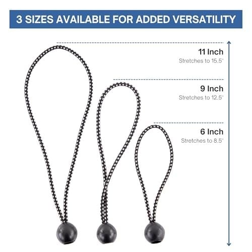Kotap BB-9B Top Bungee Kordonu, Ağır Hizmet ve Çok Yönlü, İç ve Dış Mekan, Branda Bağlama, Organize ve Güvenli, 22,7 cm, Siyah, 50li Paket