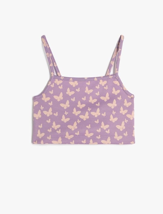 Koton Atlet Crop Kelebek Desenli İnce Askılı