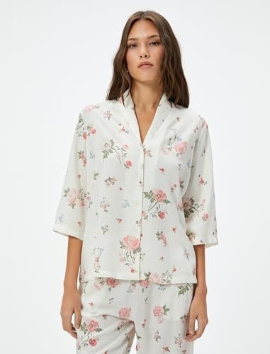 Koton Çiçekli Düğmeli Pijama Üstü Yarım Kollu