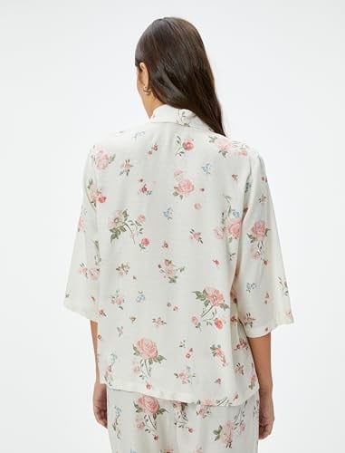 Koton Çiçekli Düğmeli Pijama Üstü Yarım Kollu
