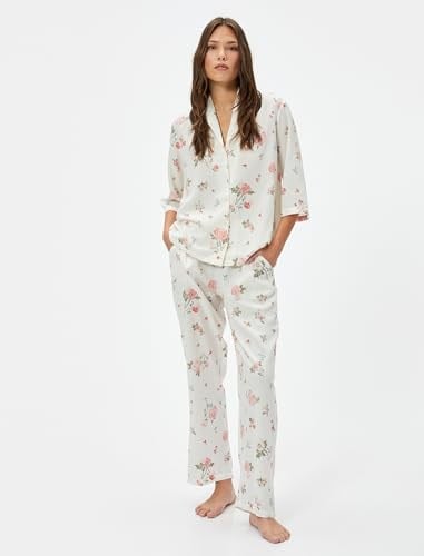 Koton Çiçekli Düğmeli Pijama Üstü Yarım Kollu