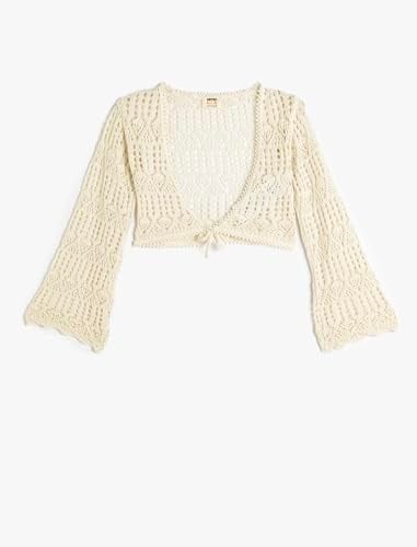 Koton Crop Ajurlu Hırka V Yaka Uzun Kollu