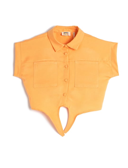 Koton Crop Gömlek Önden Bağlama Detaylı Kısa Kollu Cepli Modal Kumaş Crop Gömlek Önden Bağlama Detaylı Kısa Kollu Cepli Modal Kumaş Kız çocuk