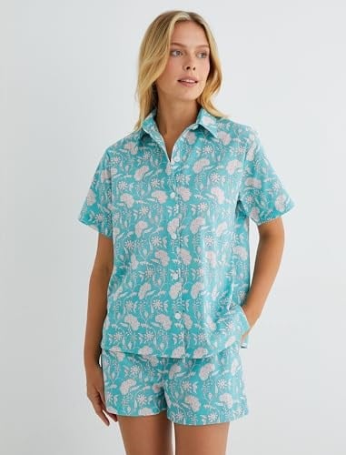 Koton Düğmeli Pijama Üstü Kısa Kollu Gömlek Yaka Pamuklu