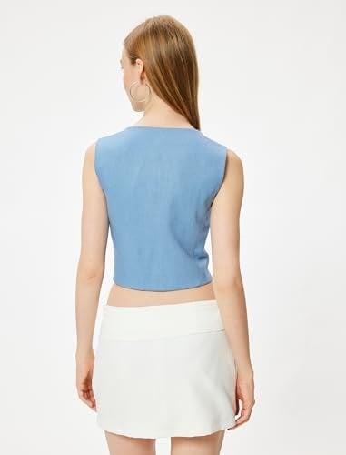 Koton Keten Karışımlı Yelek Kolsuz Fleto Cepli Düğmeli V Yaka Slim Fit