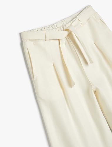 Koton Keten Pantolon Bol Paça Cepli Kemer Detaylı Beli Lastikli