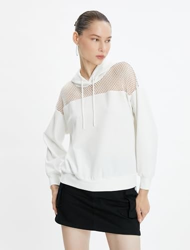 Koton Koton File Detaylı Kapşonlu Sweatshirt Uzun Kollu Kadın