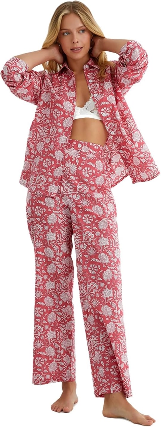 Koton Pijama Üstü Uzun Kollu Gömlek Yaka Düğmeli Pamuklu