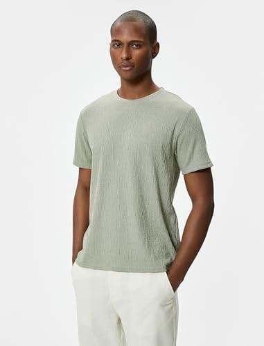 Koton Slim Fit Tişört Bisiklet Yaka Kısa Kollu Dokulu Tişört Erkek