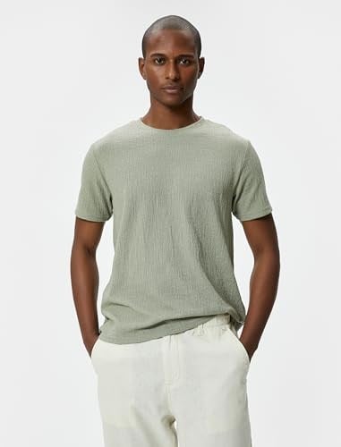 Koton Slim Fit Tişört Bisiklet Yaka Kısa Kollu Dokulu Tişört Erkek