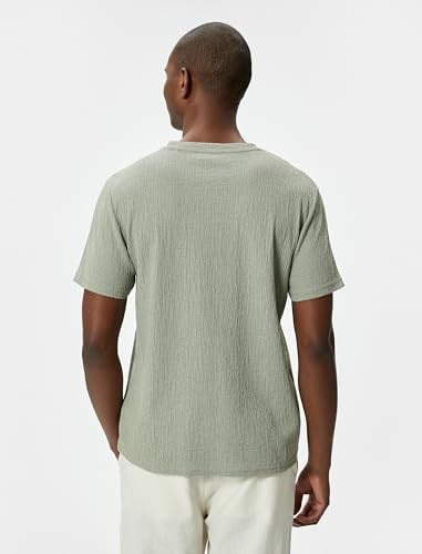 Koton Slim Fit Tişört Bisiklet Yaka Kısa Kollu Dokulu Tişört Erkek