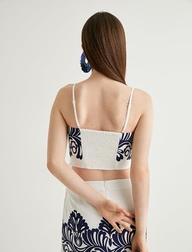 Koton X Melis Ağazat - Keten Karışımlı Çiçekli Crop Büstiyer İnce Askılı