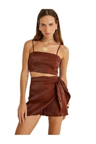 Koton X Şahika Ercümen - Kruvaze Mini Şort Etek Parlak Lyocell Kumaş Slim Fit