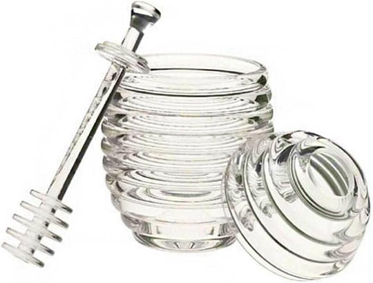 Kovan Şekilli Kaşıklı 3 Parça Kristal Bal Kavanozu, VYDGR00000499