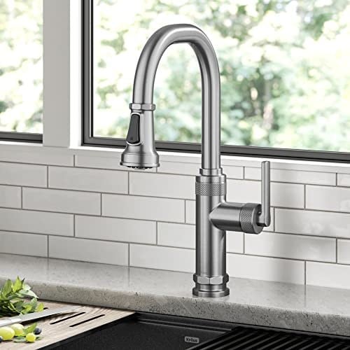 KRAUS Allyn Endüstriyel Pull-Down Tek Saplı Mutfak Bataryası Spot-Free Paslanmaz Çelik, KPF-4102SFS