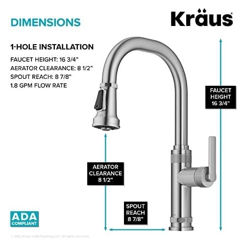 KRAUS Allyn Endüstriyel Pull-Down Tek Saplı Mutfak Bataryası Spot-Free Paslanmaz Çelik, KPF-4102SFS