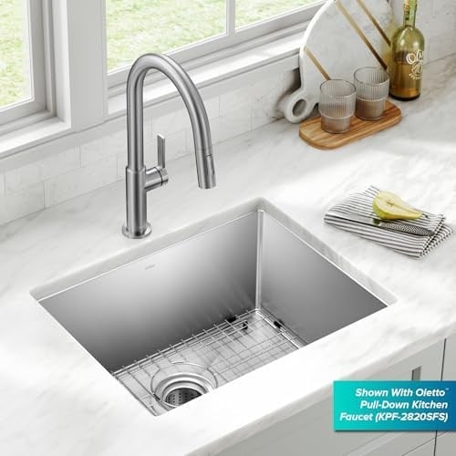KRAUS Standart PRO 60 cm 16 Ayar Alttan Montaj Tek Kase Paslanmaz Çelik Mutfak Lavabosu, KHU101-23