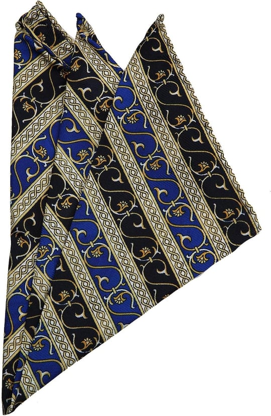 Kravatkolik Sarı - Lacivert Motif Baskılı İpek Mendil SPS413