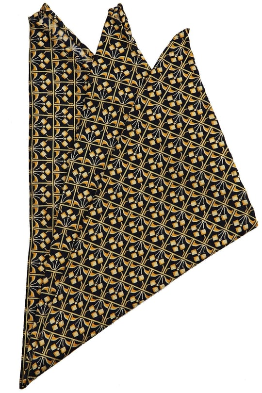 Kravatkolik Sarı - Lacivert Motif Baskılı İpek Mendil SPS405