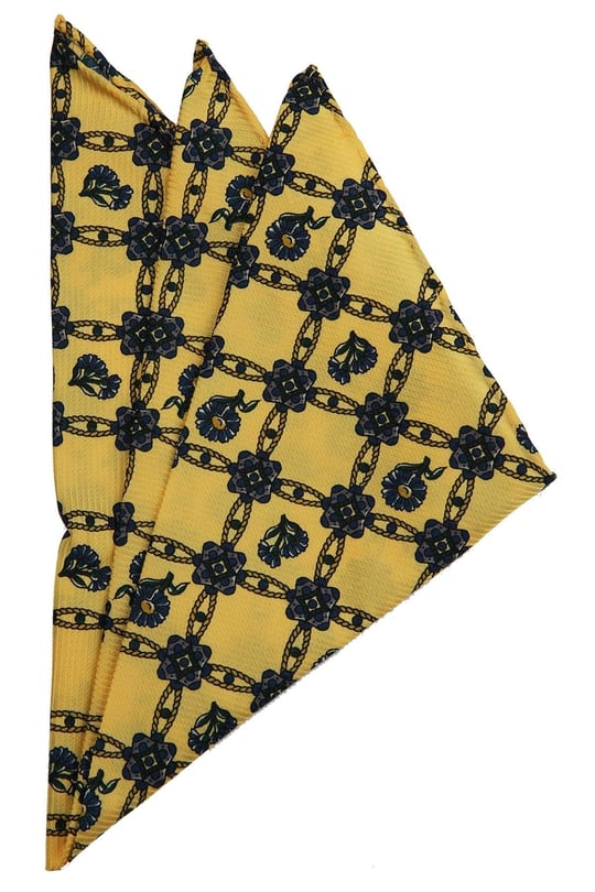 Kravatkolik Sarı Motif Baskılı İpek Mendil SPS286