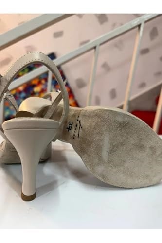 KREM KEBELEK MODEL LATİN-SALSA-TANGO DANS VE SALON AYAKKABIS 7,5 CM 11 PONT KADEH MODEL KAPALI TOPUK