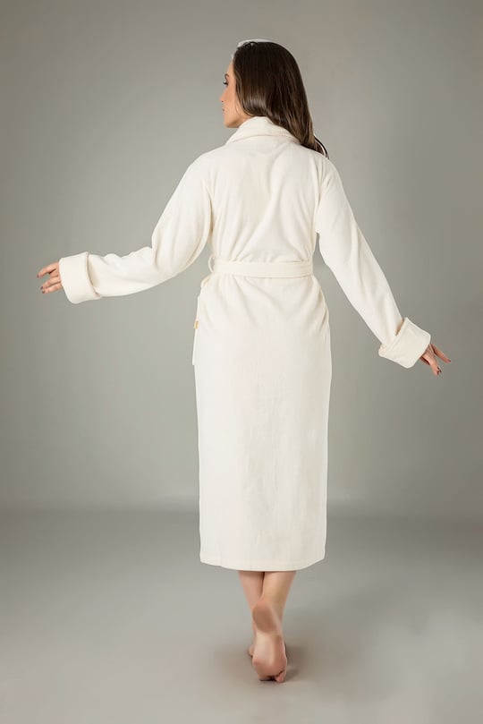 KremNakışlı Bambo Cotton Bayan Bornozu Krem S