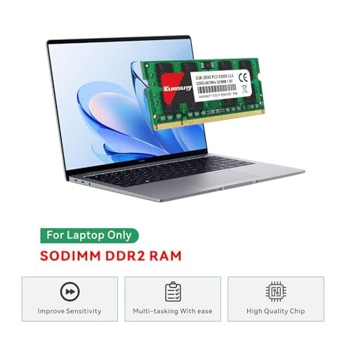 Kuesuny 4 GB Kit (2 x 2 GB) DDR2 667 MHz Sodimm Ram PC2-5300 PC2-5300S 1,8 V CL5 200 Pin 2RX8 ECC içermeyen tamponsuz dizüstü bilgisayar bellek modüllerinin yükseltilmesi