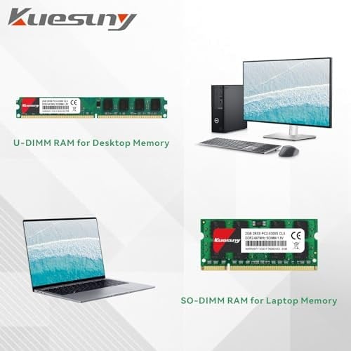 Kuesuny 4 GB Kit (2 x 2 GB) DDR2 667 MHz Sodimm Ram PC2-5300 PC2-5300S 1,8 V CL5 200 Pin 2RX8 ECC içermeyen tamponsuz dizüstü bilgisayar bellek modüllerinin yükseltilmesi