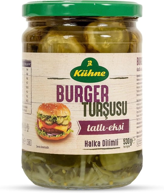 Kühne Ring Dilimlenmiş Burger Turşu Dilimleri Tatlı Cam Kavanoz 530 g