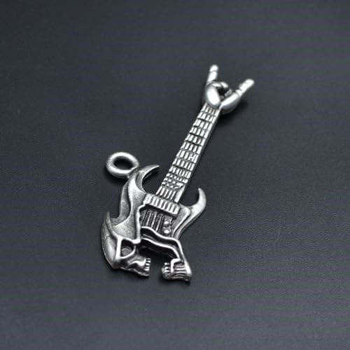 Kuru Kafa Elektro Gitar Erkek Kadın Kolye Antik Gümüş Kaplama - 60 cm Düz Zincir