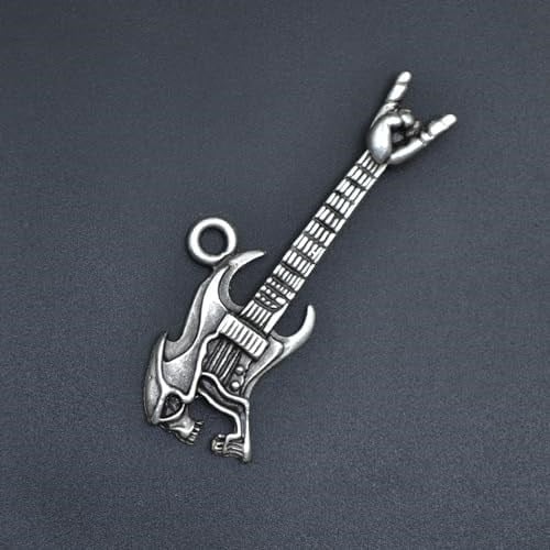 Kuru Kafa Elektro Gitar Erkek Kadın Kolye Antik Gümüş Kaplama - 60 cm Düz Zincir