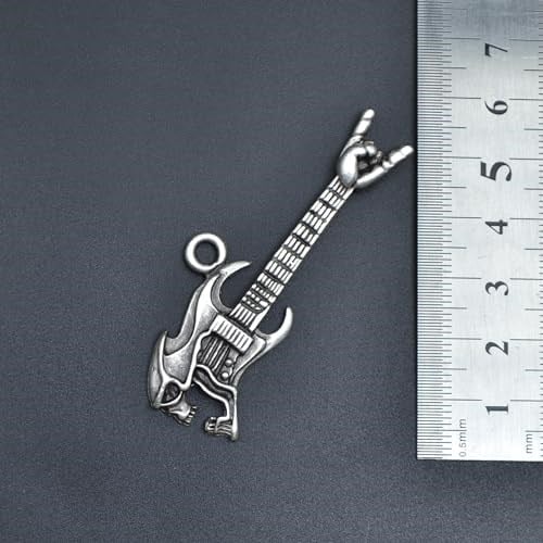 Kuru Kafa Elektro Gitar Erkek Kadın Kolye Antik Gümüş Kaplama - 60 cm Düz Zincir