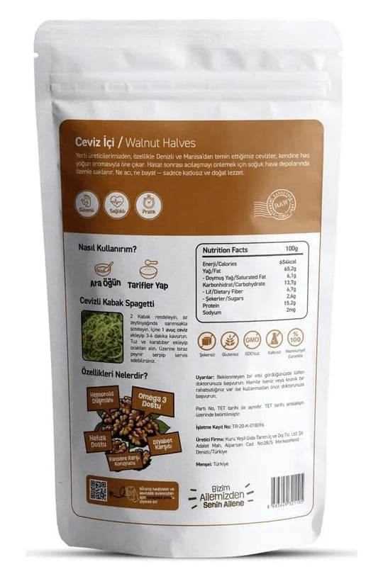 Kuru Yeşil Yerli Ceviz İçi 250 gr - Birinci Sınıf Taze Ceviz, Doğal ve Çiğ, Omega-3 Kaynağı, Katkısız ve Koruyucusuz, Sağlıklı Atıştırmalık