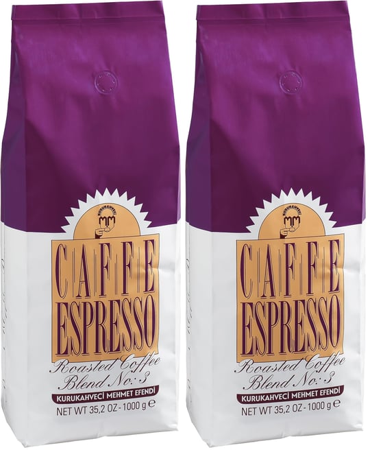 Kurukahveci Mehmet Efendi Caffe Espresso 1000 gr Çekirdek Roasted Blend No 3 (2 paketi)