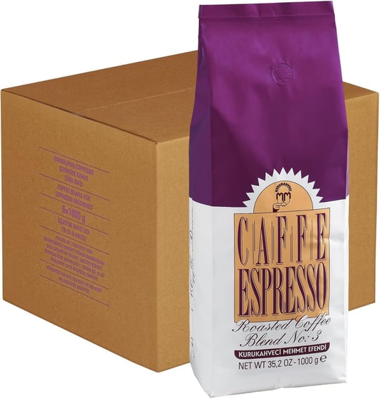 Kurukahveci Mehmet Efendi Caffe Espresso 1000 gr Çekirdek Roasted Blend No 3 (2 paketi)