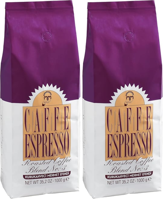 Kurukahveci Mehmet Efendi Caffe Espresso 1000 gr Çekirdek Roasted Blend No 3 (2 paketi)