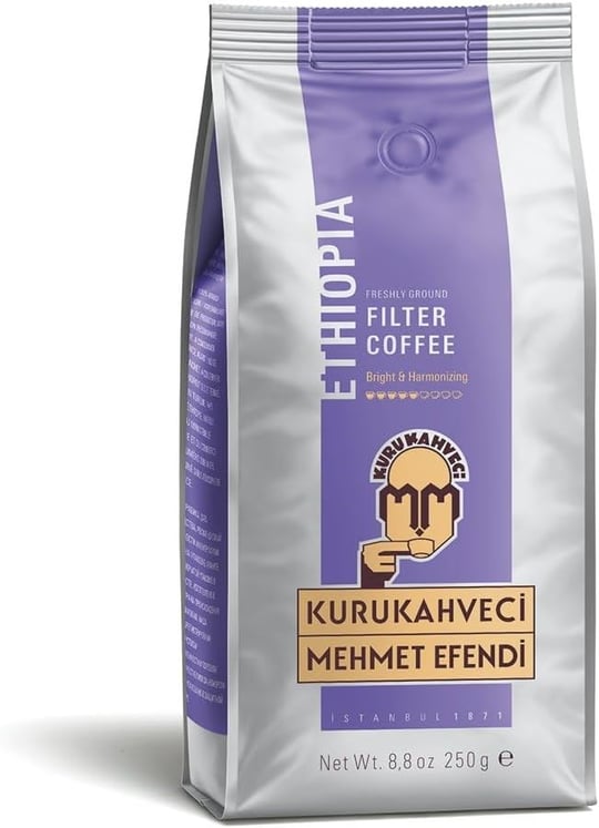 Kurukahveci Mehmet Efendi Ethiopian 250 gr Folyo Ambalaj x 12 Adet - Seçenekler: Tekli (2 paketi), 10 x 10 x 20 cm...