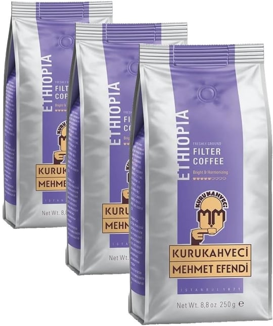 Kurukahveci Mehmet Efendi Ethiopian 250 gr Folyo Ambalaj x 12 Adet - Seçenekler: Tekli (2 paketi), 10 x 10 x 20 cm...