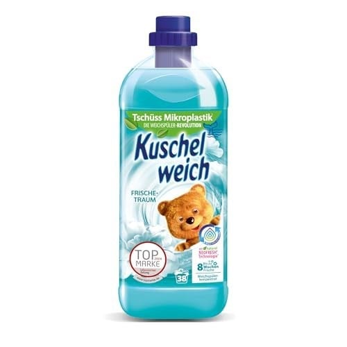 Kuschelweich Yumuşatıcı, tazelik odası, cilde uygunluğu dermatolojik olarak onaylanmıştır, yumuşatıcı Kuschelweich mikro plastik içermez, 1 litre 38 yıkama yüküne kadar, 1037,48 gram