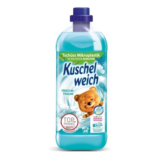 Kuschelweich Yumuşatıcı, tazelik odası, cilde uygunluğu dermatolojik olarak onaylanmıştır, yumuşatıcı Kuschelweich mikro plastik içermez, 1 litre 38 yıkama yüküne kadar, 1037,48 gram