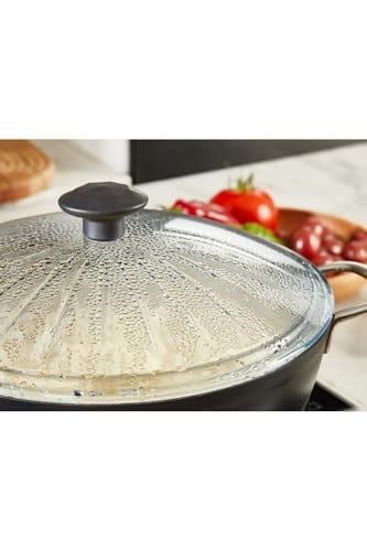 L K Laurel Kitchen Borcam Kapak Isıya Dayanıklı Tava Tencere ve Sahan Uyumlu Tepelikli Şık Desenli 24 cm Kapak