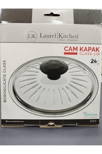 L K Laurel Kitchen Borcam Kapak Isıya Dayanıklı Tava Tencere ve Sahan Uyumlu Tepelikli Şık Desenli 24 cm Kapak