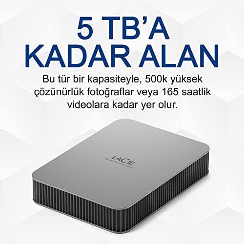 LaCie Mobile Drive Moon 2TB, Harici Taşınabilir HDD, Silver, PC Mac iPad & iPhone, Data Rescue Service (STLP2000400)