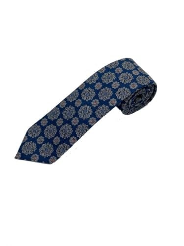 Lacivert Geometrik Desen Kravat Mendil Set